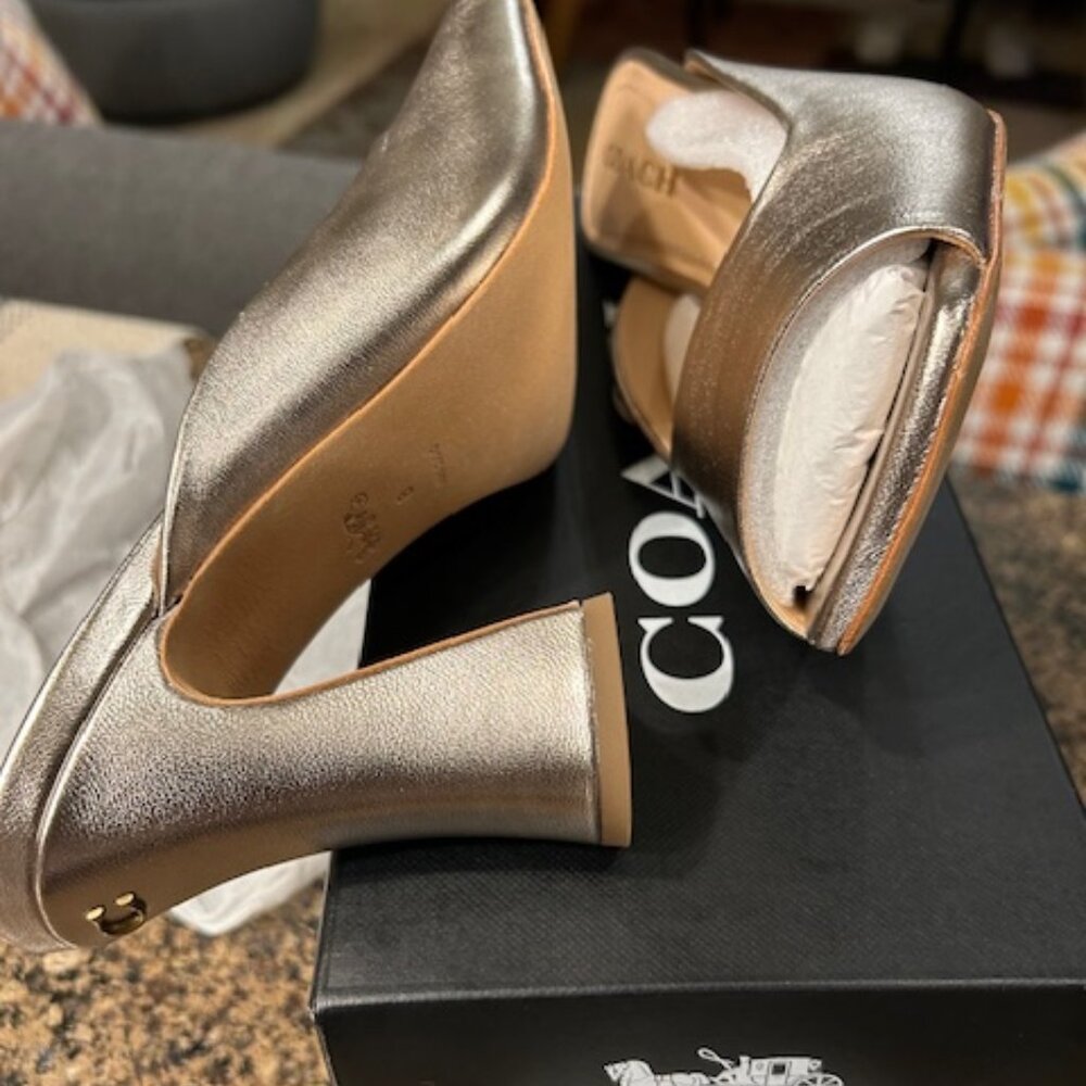 Coach Platinum Champagne Laurence Metallic Smooth Leather Upper Sandal - Picture 9 of 12